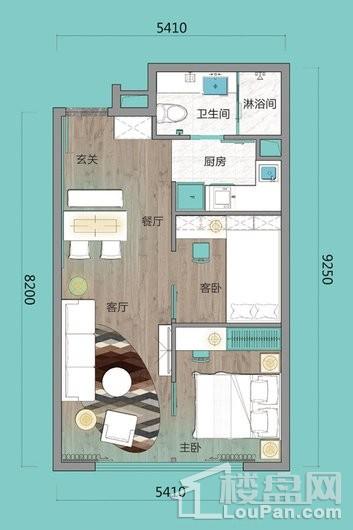 明宇MIMA66平米公寓户型图 2室2厅1卫1厨