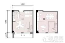 阳光硅谷loft42平米户型图 1室2厅1卫1厨