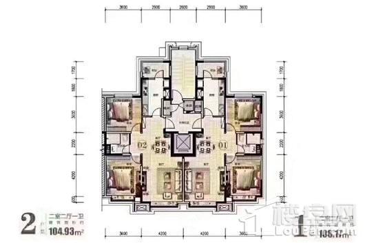 恒大北湖印象6#户型平面图 2室2厅1卫1厨