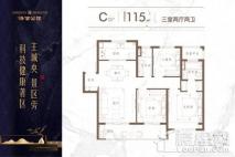 泽信公馆C户型 3室2厅2卫1厨