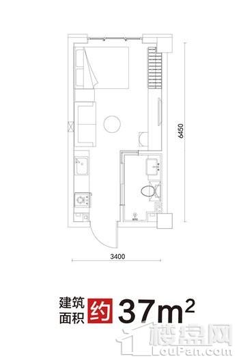 豪邦四季中央公寓37平米户型图 1室1厅1卫1厨