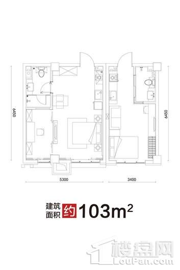豪邦四季中央公寓103平米户型图 1室1厅1卫1厨