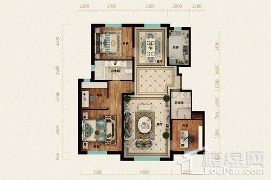 绿地中央墅C区新品135平米洋房户型图 4室2厅2卫1厨