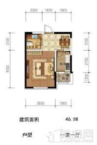 万浦小镇高层46平米户型图 1室1厅1卫1厨