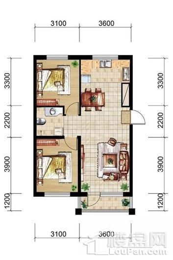 华大城四期85平米户型图 2室2厅1卫1厨