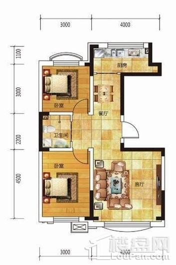 学府世家C24#75平户型图 2室2厅1卫1厨