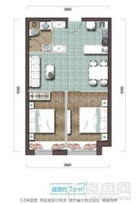 保利金香槟平层公寓73平米户型图 7室2厅1卫1厨