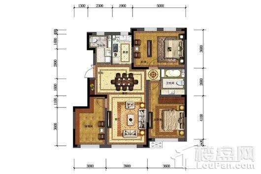 金色橄榄城三期三期C4户型图 3室2厅2卫1厨