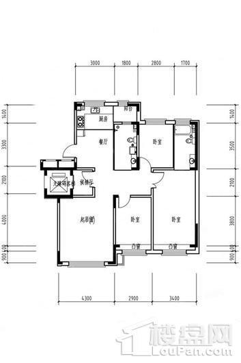 新星宇和韵四期122.20平米户型图 3室2厅2卫1厨