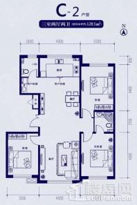 米澜国际二期C2户型图 3室2厅2卫1厨