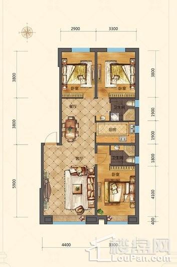 德辉首府113平米户型图 3室2厅2卫1厨