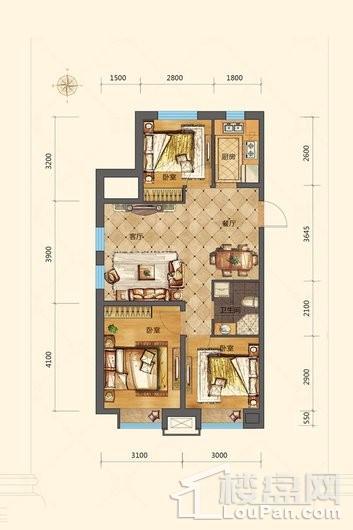 德辉首府89平米户型图 3室2厅1卫1厨