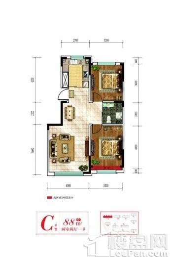 良品柏宏筑福里C户型图 2室2厅1卫1厨