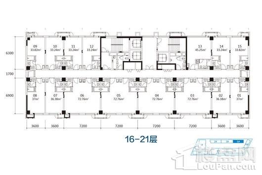 中海景阳公馆16-21层公寓户型图 1室1厅1卫1厨