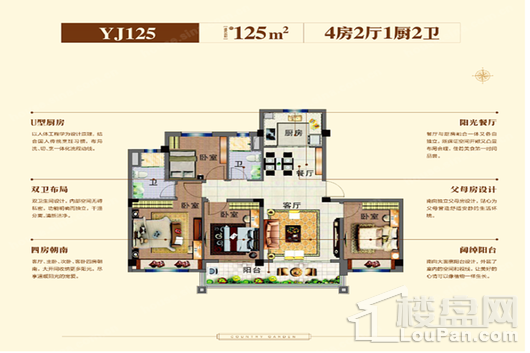 碧桂园·大学印象大学印象125平米户型 3室2厅2卫1厨