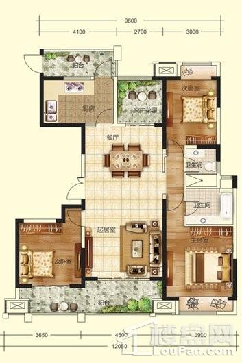 建业龙城18#楼B户型 3室2厅2卫1厨