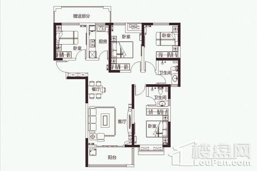 开元壹号36#楼144.1平户型 4室2厅2卫1厨