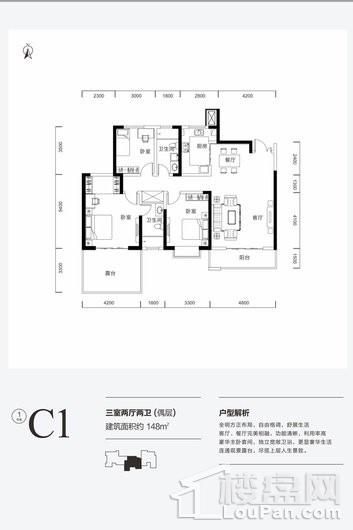 君河湾1#楼C1户型 3室2厅2卫1厨