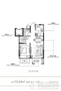 华润置地赛拉维下叠 D1户型 113.64平 1层 4室2厅3卫1厨