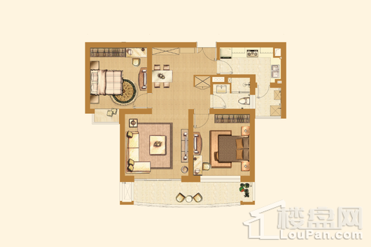 建邦16区二期E2户型 2室2厅1卫1厨