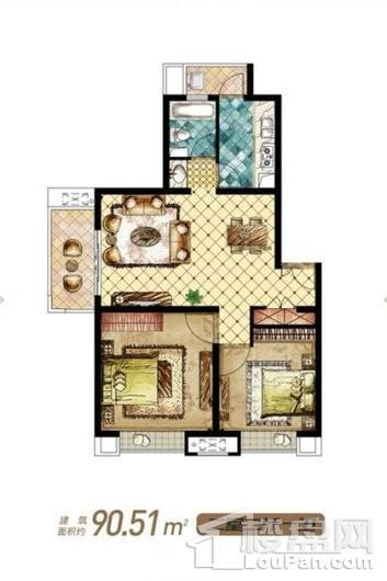 荣信虹桥世嘉2房90.51平户型图 2室2厅1卫1厨
