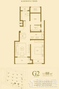 浦西玫瑰园小高层G2户型88㎡ 3室2厅1卫1厨