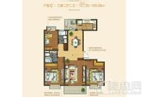 浦江坤庭二期户型C 127平 3室2厅2卫1厨