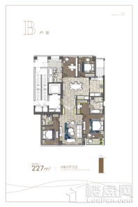 融创滨江壹号院B户型 4室2厅3卫1厨