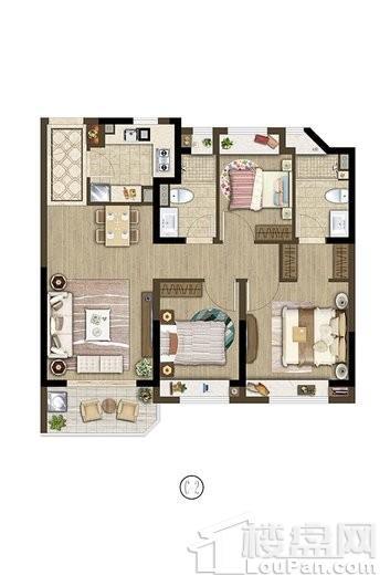 保利象屿公园悦府户型C2 90㎡ 3室2厅2卫1厨