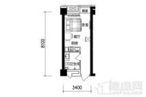 中海寰宇天下天钻公寓GA3#33.04㎡户型 1室1厅1卫1厨