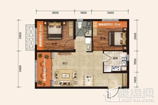 泰盈十里锦城66.47平户型 2室2厅1卫1厨