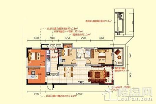 奥园会展广场77.9平户型 2室2厅1卫1厨