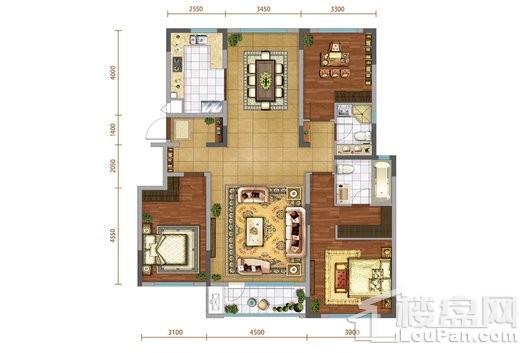 远洋大河宸章多层G户型146平 3室2厅2卫1厨