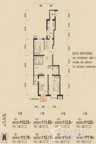 城市玫瑰园112㎡三居户型图 3室2厅2卫1厨