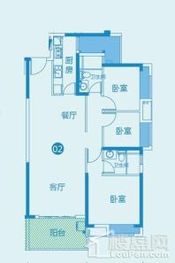 敏捷海琴湾2座02户型 3室2厅2厨