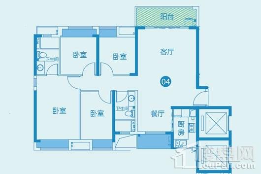 敏捷海琴湾1座04户型 4室2厅2厨