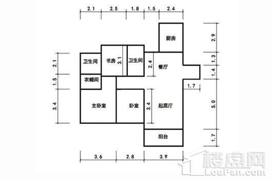 苏宁悦城121㎡户型 3室2厅2卫1厨