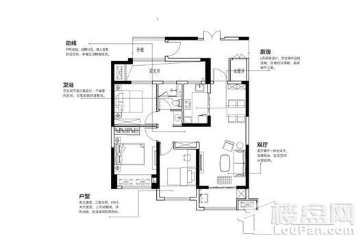 万科大都会四期95㎡户型 3室2厅1卫1厨