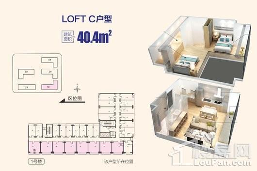 鑫苑名城LOFT C户型 2室2厅1卫1厨