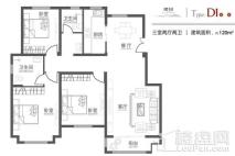 清华忆江南十五区珺山D1户型120平米 3室2厅2卫1厨