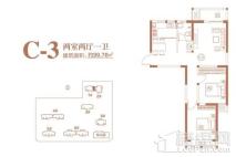 郑地璞园C-3户型 2室2厅1卫1厨