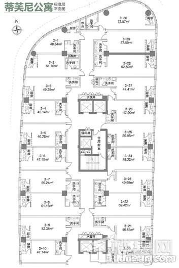 清华城都会轩蒂芙尼公寓1-8、22-30号户型 1室1卫1厨