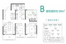 荣盛祝福花语水岸B户型 3室2厅1卫1厨