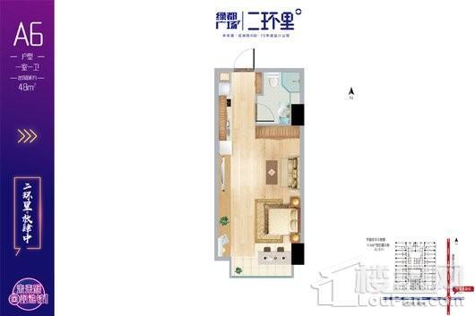 绿都广场二环里A6户型 1室1厅1卫1厨