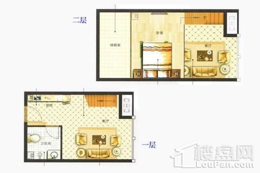 隆盛时代广场38平米loft户型 1室1厅1卫1厨