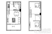 鑫港花苑1-1Loft户型 2室2厅1卫1厨
