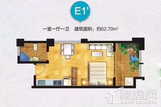豫翠园E1‘户型 1室1厅1卫1厨