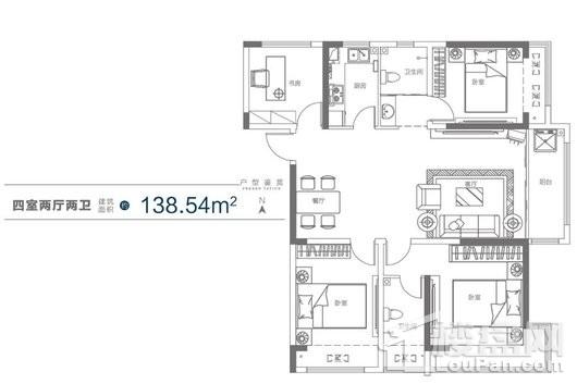 亚星福邸138.54平米户型 4室2厅2卫1厨