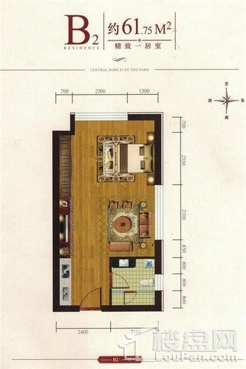 中央公园B2户型 1室1厅1卫1厨