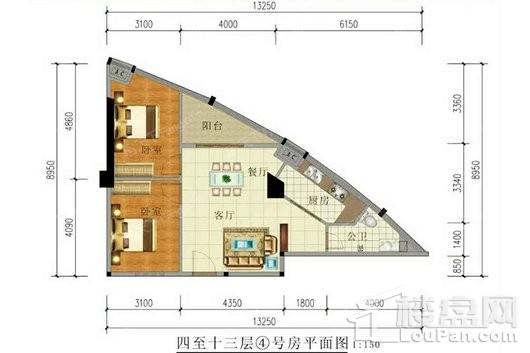 水木轩4-13层4号房 2室2厅1卫1厨